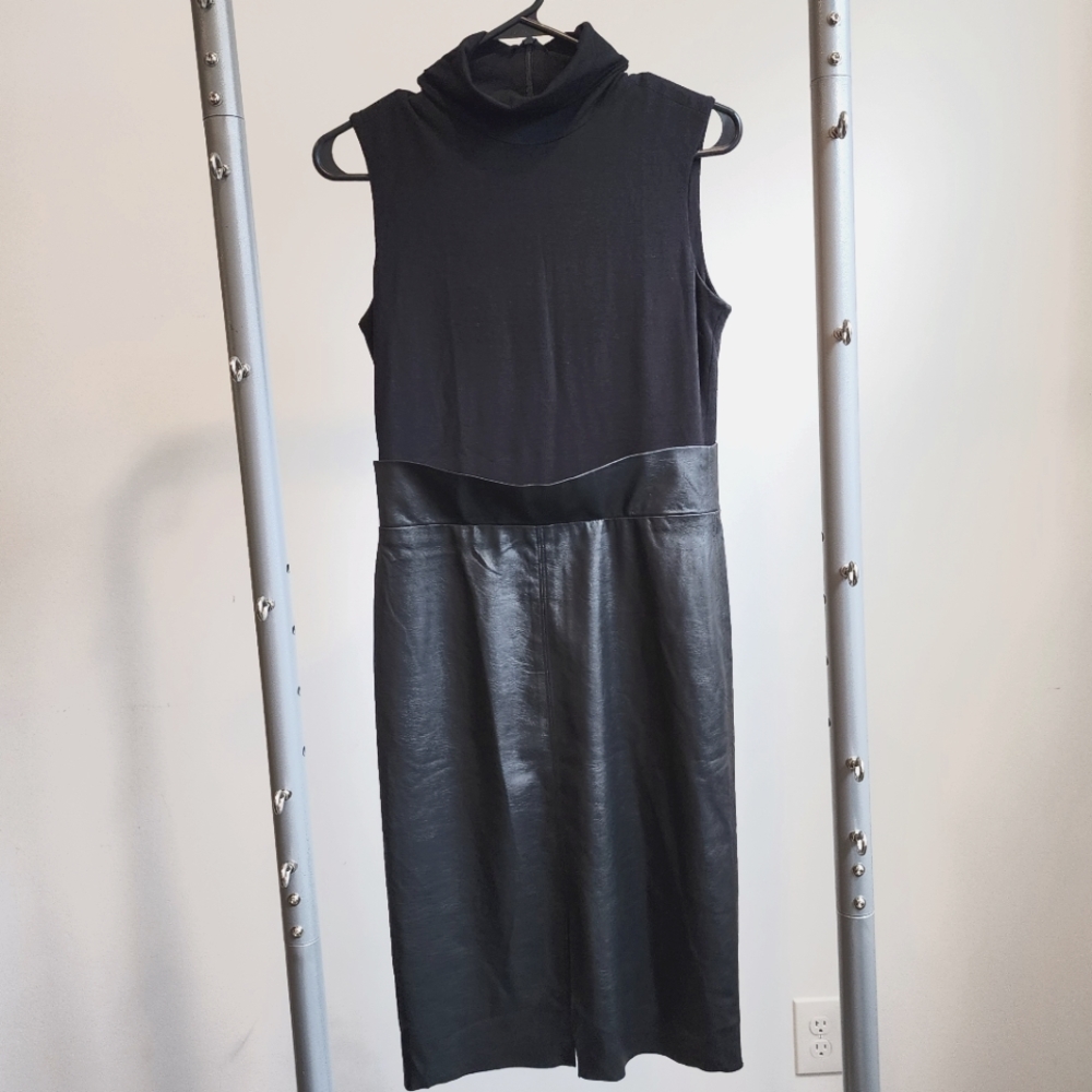 Saks Fifth Avenue mock neck faux leather dress, Size 2
